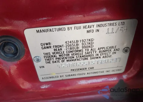 1995 Subaru Legacy Ls/Lsi z USA, uszkodzony, nr VIN 4S3BK6551S7331237